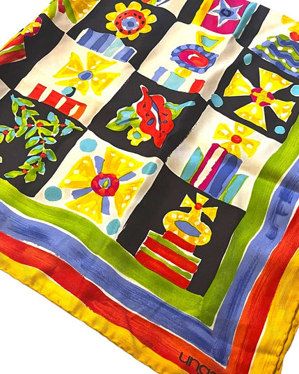 Emanuel Ungaro Vintage 1990s Silk Large scarf abstract Italy yellow