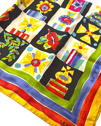 Emanuel Ungaro Vintage 1990s Silk Large scarf abstract Italy yellow