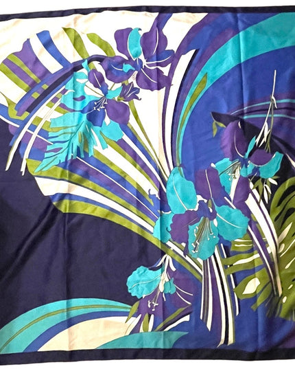 Vintage FIRENZE Groovy Abstract floral flowers green blue scarf polyester