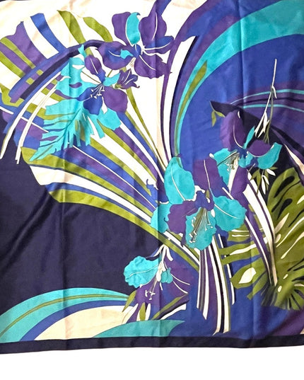 Vintage FIRENZE Groovy Abstract floral flowers green blue scarf polyester