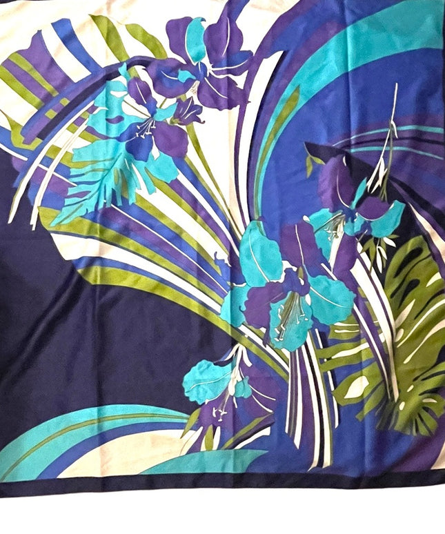 Vintage FIRENZE Groovy Abstract floral flowers green blue scarf polyester
