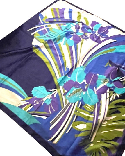 Vintage FIRENZE Groovy Abstract floral flowers green blue scarf polyester