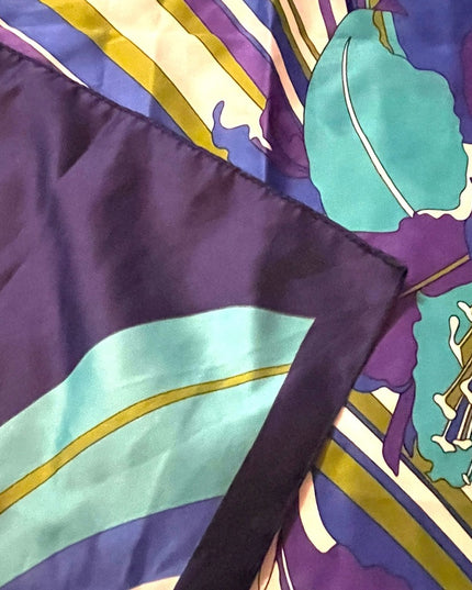 Vintage FIRENZE Groovy Abstract floral flowers green blue scarf polyester