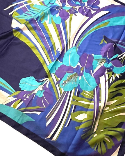 Vintage FIRENZE Groovy Abstract floral flowers green blue scarf polyester