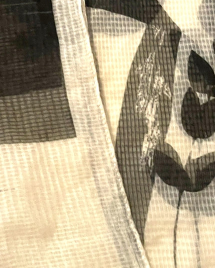 Laura Ashley Italy Made Sheer black cream floral flower Poly scarf