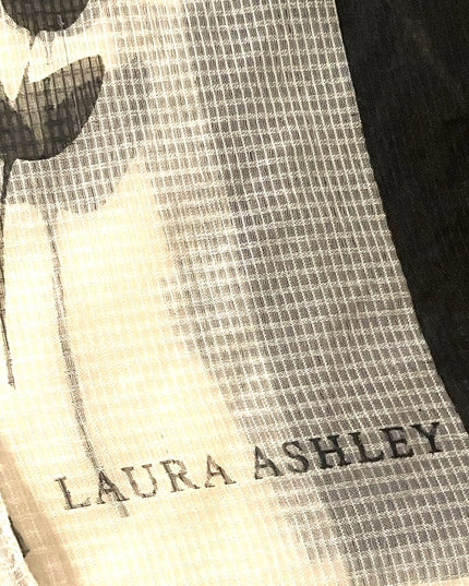 Laura Ashley Italy Made Sheer black cream floral flower Poly scarf