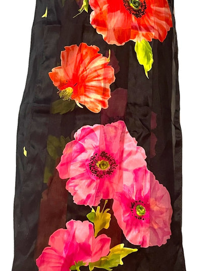 Echo SILK Flower sheer scarf Lovely colors pink black floral