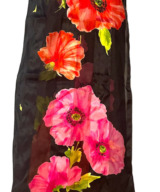 Echo SILK Flower sheer scarf Lovely colors pink black floral