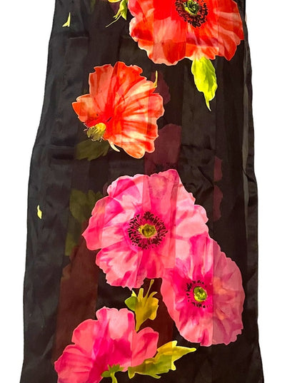 Echo SILK Flower sheer scarf Lovely colors pink black floral