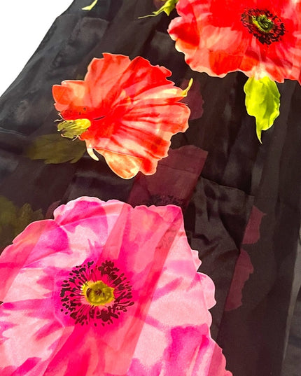 Echo SILK Flower sheer scarf Lovely colors pink black floral