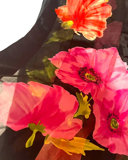 Echo SILK Flower sheer scarf Lovely colors pink black floral