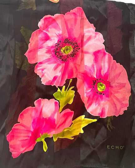 Echo SILK Flower sheer scarf Lovely colors pink black floral