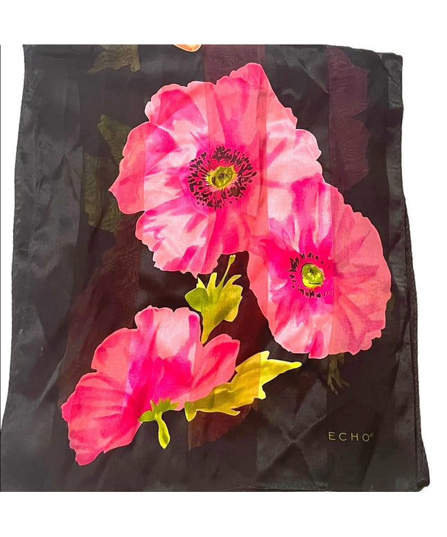 Echo SILK Flower sheer scarf Lovely colors pink black floral