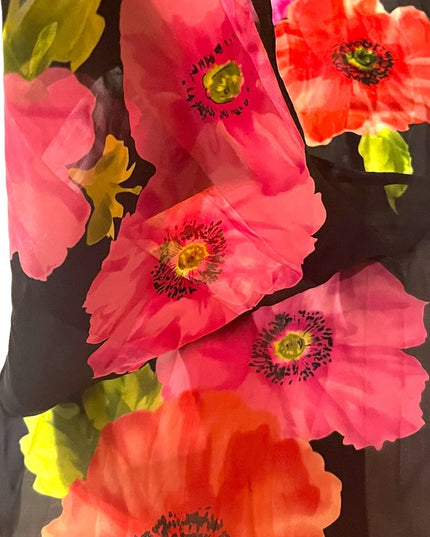 Echo SILK Flower sheer scarf Lovely colors pink black floral