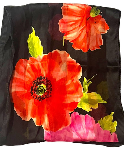 Echo SILK Flower sheer scarf Lovely colors pink black floral