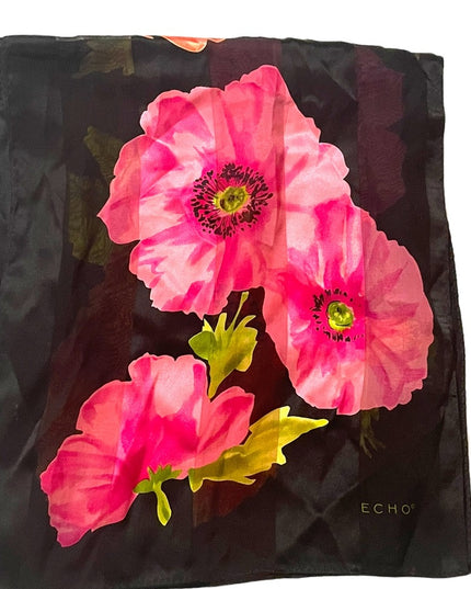 Echo SILK Flower sheer scarf Lovely colors pink black floral