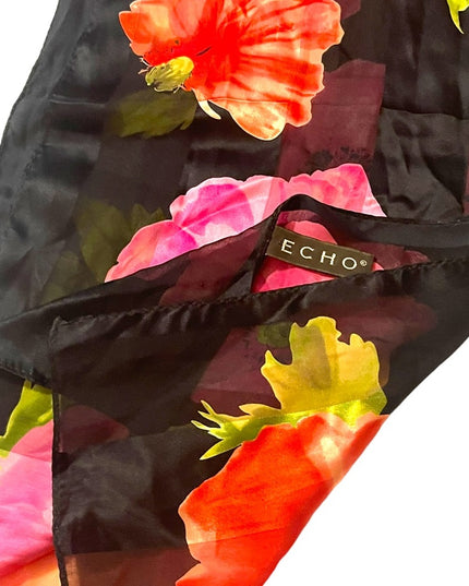 Echo SILK Flower sheer scarf Lovely colors pink black floral