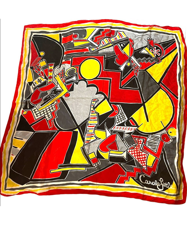 Vintage Colorful Carole Little abstract red yellow white scarf