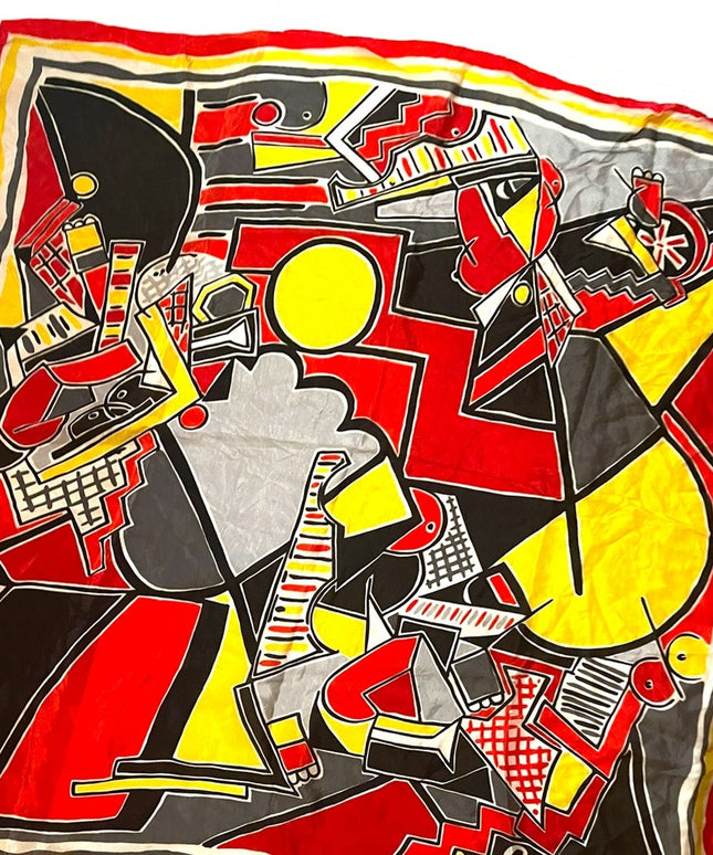 Vintage Colorful Carole Little abstract red yellow white scarf