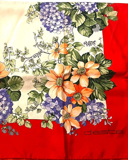 Vintage D Este Floral flowers scarf SILK Italy Italian