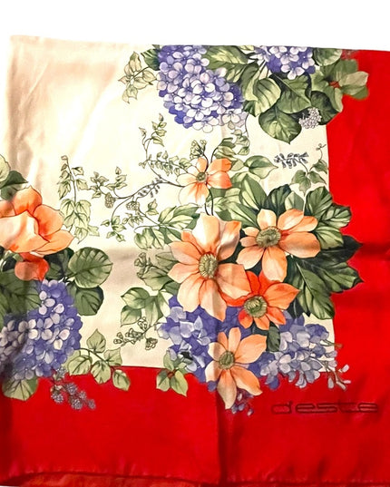 Vintage D Este Floral flowers scarf SILK Italy Italian