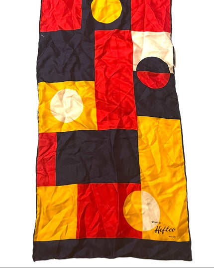 Heftco Milan Italy Geometric SILK Scarf yellow red blue