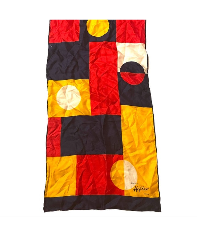 Heftco Milan Italy Geometric SILK Scarf yellow red blue