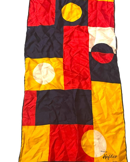 Heftco Milan Italy Geometric SILK Scarf yellow red blue