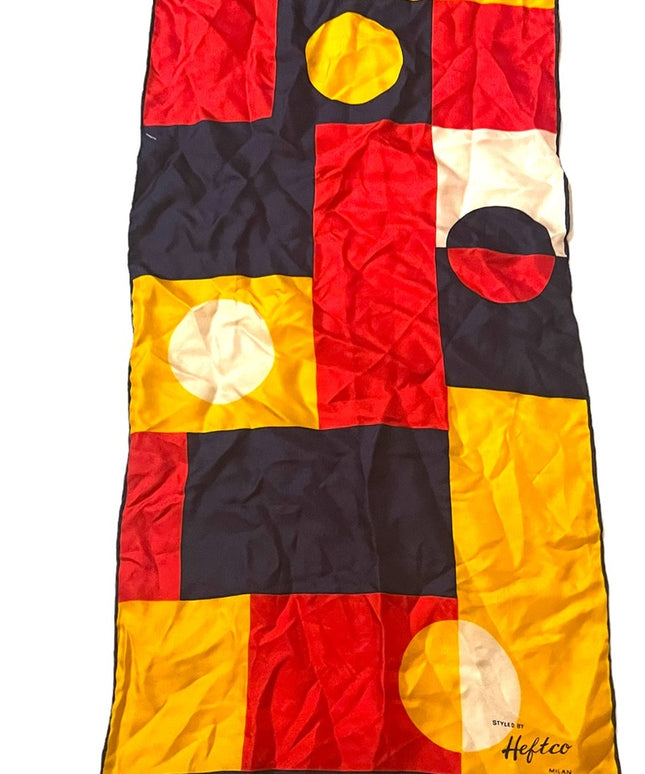 Heftco Milan Italy Geometric SILK Scarf yellow red blue