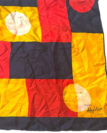Heftco Milan Italy Geometric SILK Scarf yellow red blue