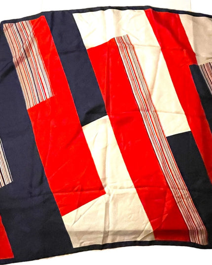 Vintage 1960s J D’Ormont Paris Red White Blue stripe Nautical SILK Scarf