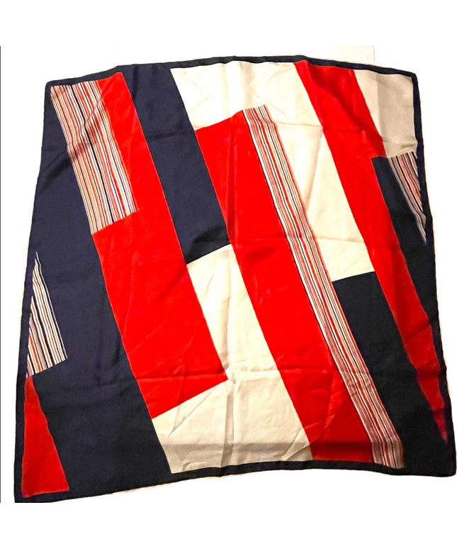 Vintage 1960s J D’Ormont Paris Red White Blue stripe Nautical SILK Scarf