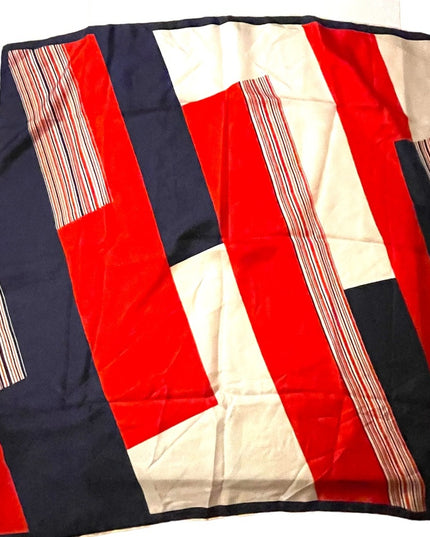 Vintage 1960s J D’Ormont Paris Red White Blue stripe Nautical SILK Scarf