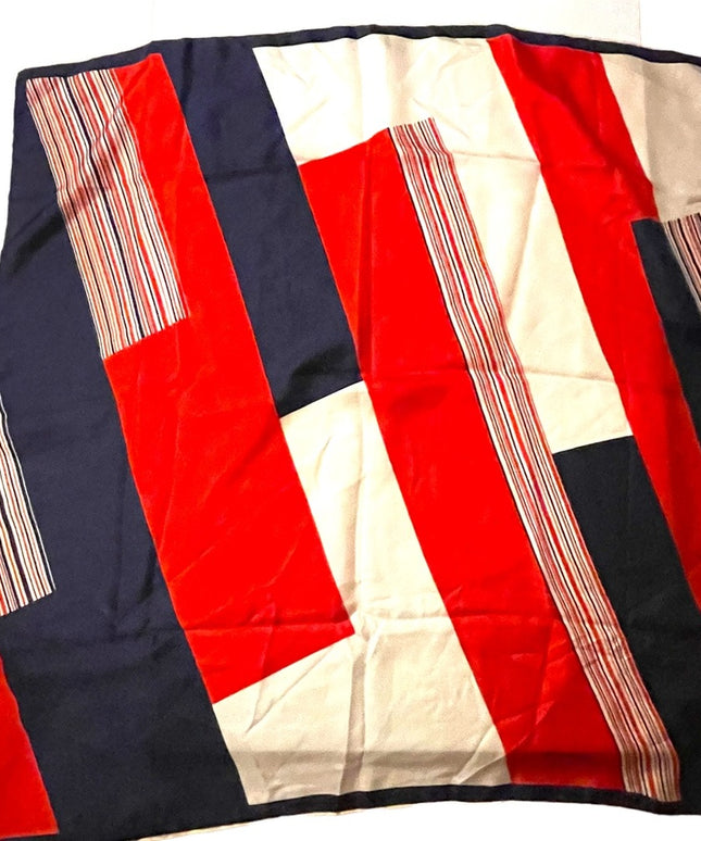 Vintage 1960s J D’Ormont Paris Red White Blue stripe Nautical SILK Scarf