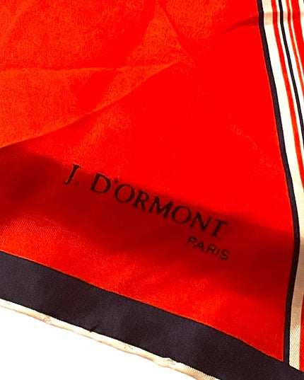 Vintage 1960s J D’Ormont Paris Red White Blue stripe Nautical SILK Scarf