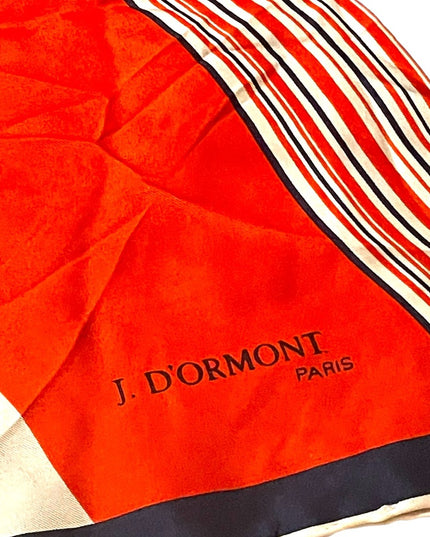 Vintage 1960s J D’Ormont Paris Red White Blue stripe Nautical SILK Scarf