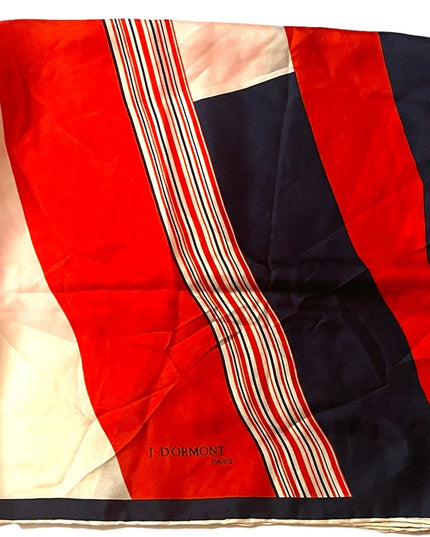 Vintage 1960s J D’Ormont Paris Red White Blue stripe Nautical SILK Scarf