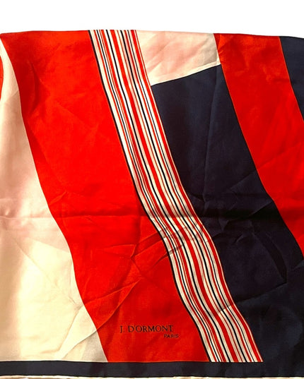 Vintage 1960s J D’Ormont Paris Red White Blue stripe Nautical SILK Scarf