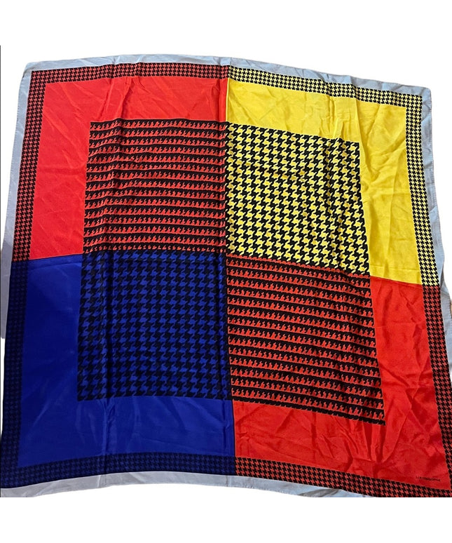 Vintage 1980s Liz Claiborn Multicolor SILK Houndstooth Scarf Square