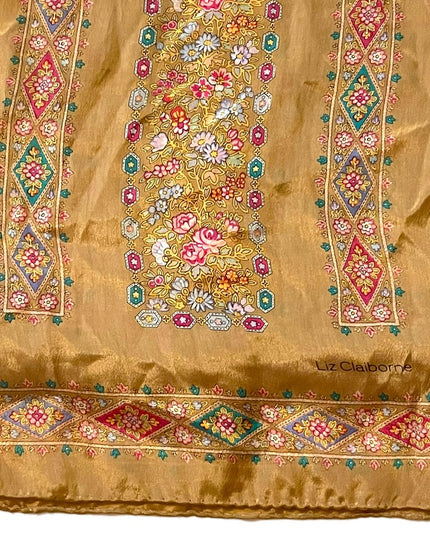 Vintage Liz Claiborne gold SILK flower floral scarf