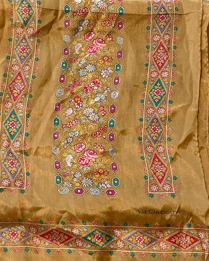Vintage Liz Claiborne gold SILK flower floral scarf