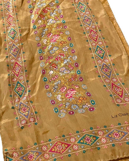 Vintage Liz Claiborne gold SILK flower floral scarf