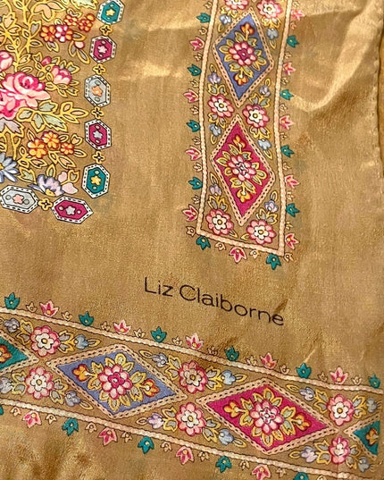 Vintage Liz Claiborne gold SILK flower floral scarf