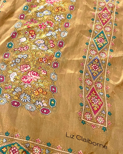 Vintage Liz Claiborne gold SILK flower floral scarf