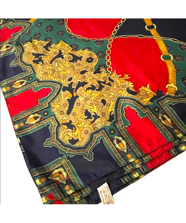Vintage 1980s Danier poly scarf ropes chains gold green