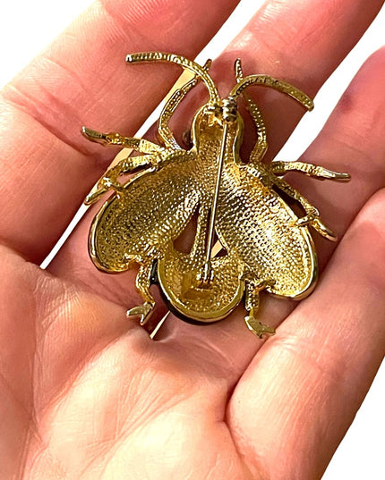 Vintage 1990s Jeweled enameled beetle bug insect rhinestones LG brooch