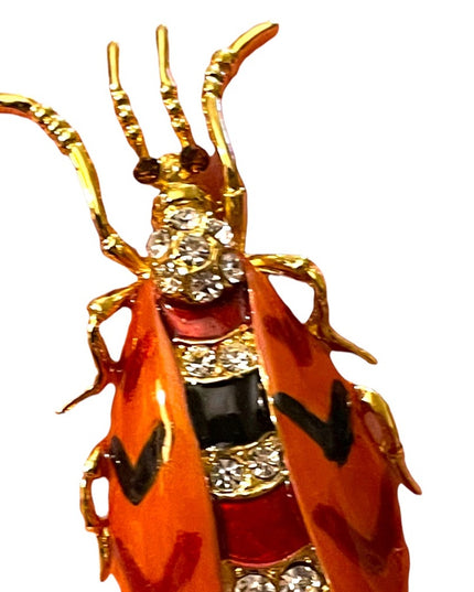 Vintage enameled insect Bug bee rhinestone crystal jeweled brooch gold finish
