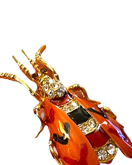 Vintage enameled insect Bug bee rhinestone crystal jeweled brooch gold finish