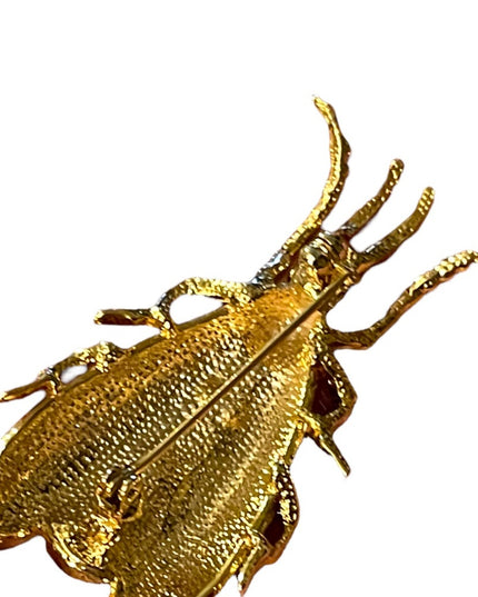 Vintage enameled insect Bug bee rhinestone crystal jeweled brooch gold finish