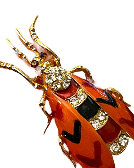 Vintage enameled insect Bug bee rhinestone crystal jeweled brooch gold finish